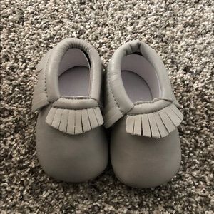 Grey baby moccasins